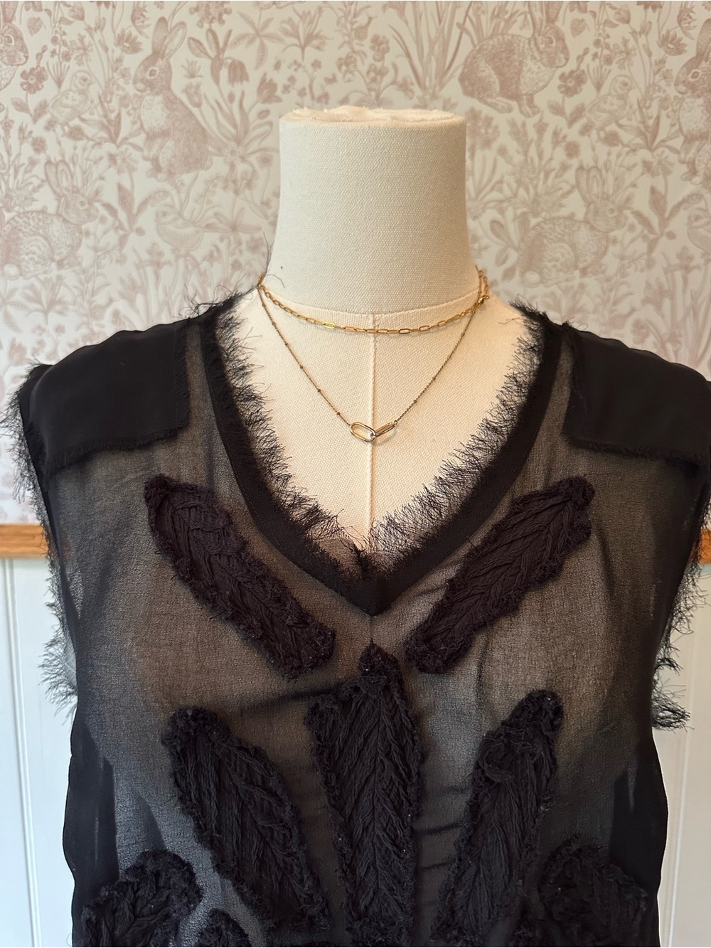 Free People Black Sheer Textured Appliqué Top – Approx. Size Small - Picture 3 of 6